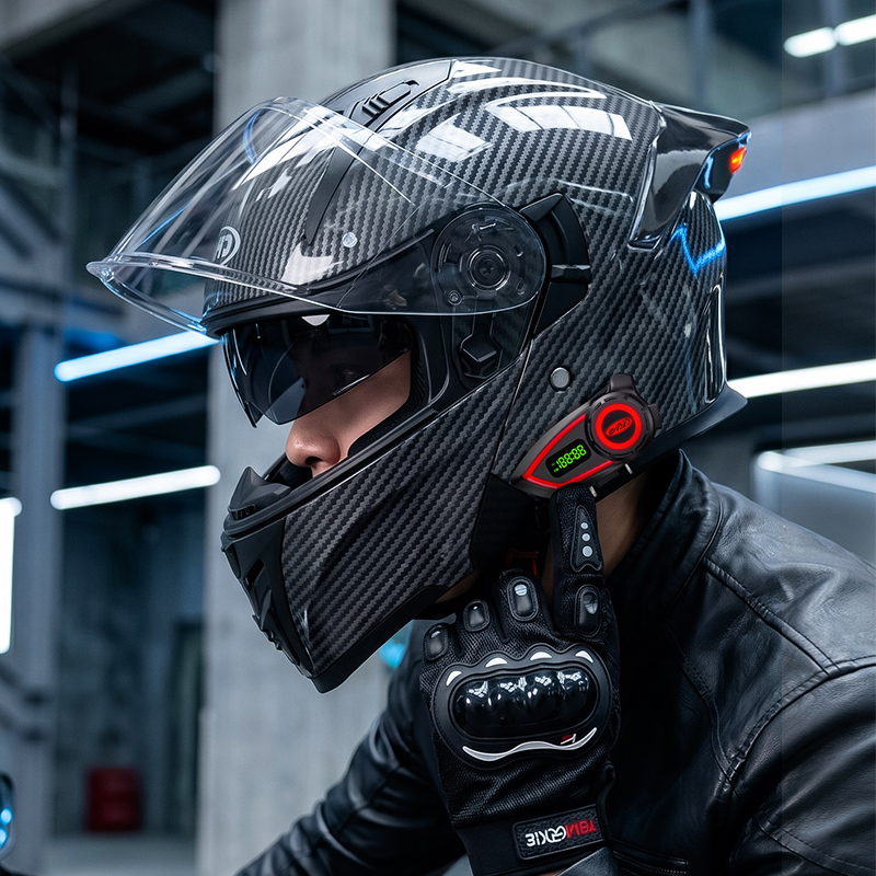 Full Face Motorcycle Helmet With Bluetooth - Helm Motor Bahan ABS Double Visor