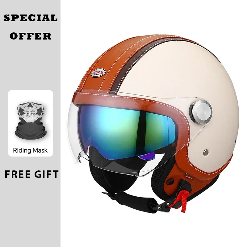 Helm Motor Kulit Klasik Model  - Vintage Open Face Retro Helmet ulasan dan harga
